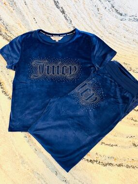 Juicy Couture Blue Velour Rhinestone Logo Tracksuit EUC